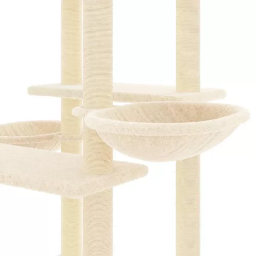 Krémszínű macskabútor szizál kaparófákkal 133 cm