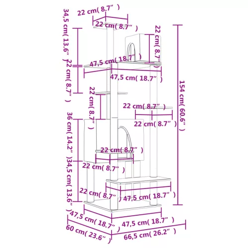 Krémszínű macskabútor szizál kaparófákkal 154 cm