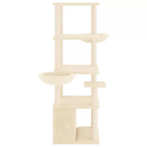 Krémszínű macskabútor szizál kaparófákkal 147 cm