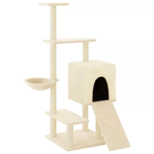 Krémszínű macskabútor szizál kaparófákkal 130,5 cm