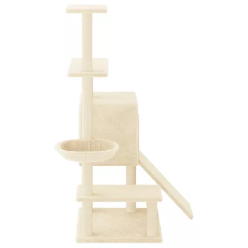 Krémszínű macskabútor szizál kaparófákkal 130,5 cm