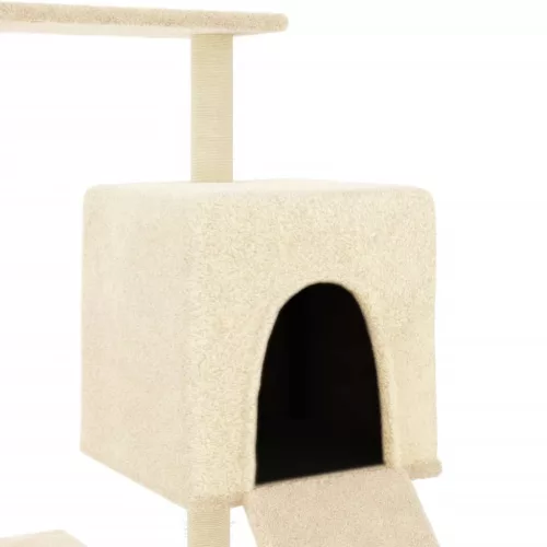 Krémszínű macskabútor szizál kaparófákkal 130,5 cm