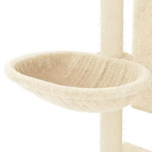 Krémszínű macskabútor szizál kaparófákkal 130,5 cm