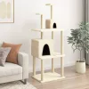 Krémszínű macskabútor szizál kaparófákkal 167 cm