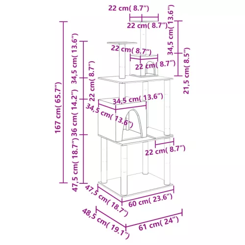 Krémszínű macskabútor szizál kaparófákkal 167 cm