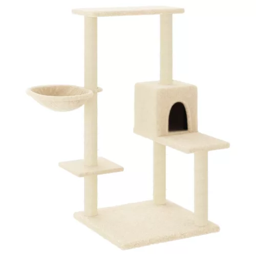 Krémszínű macskabútor szizál kaparófákkal 95 cm