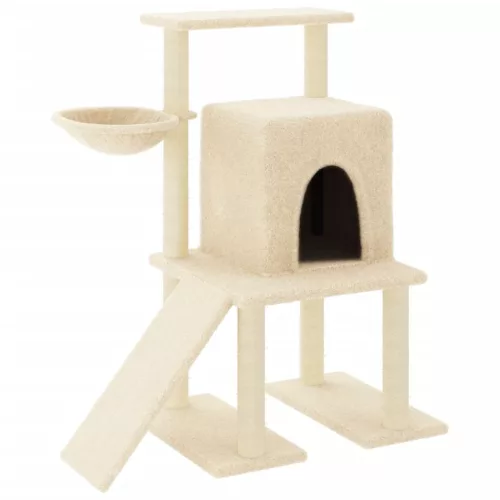 Krémszínű macskabútor szizál kaparófákkal 96,5 cm