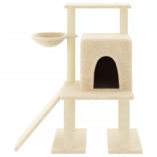 Krémszínű macskabútor szizál kaparófákkal 96,5 cm