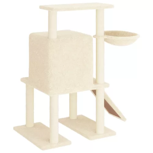 Krémszínű macskabútor szizál kaparófákkal 96,5 cm