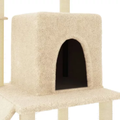 Krémszínű macskabútor szizál kaparófákkal 96,5 cm