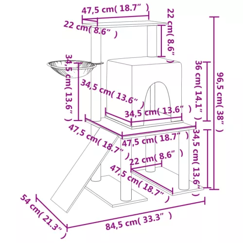 Krémszínű macskabútor szizál kaparófákkal 96,5 cm