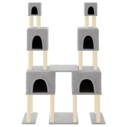 Világosszürke macskabútor szizál kaparófákkal 199 cm