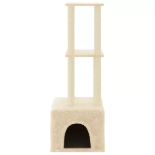 Krémszínű macskabútor szizál kaparófákkal 133,5 cm