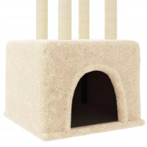Krémszínű macskabútor szizál kaparófákkal 133,5 cm