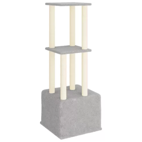 Világosszürke macskabútor szizál kaparófákkal 133,5 cm