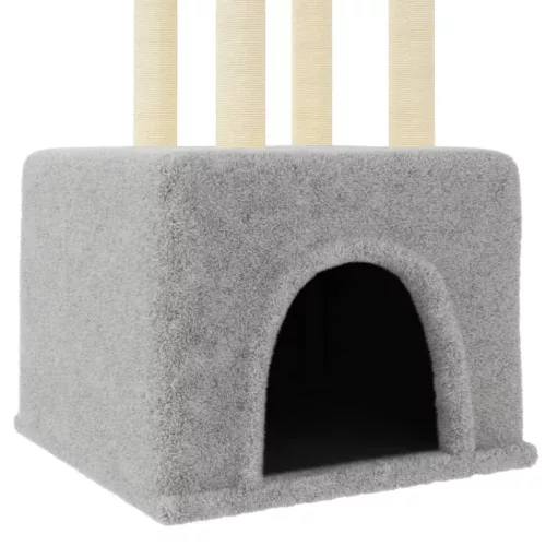 Világosszürke macskabútor szizál kaparófákkal 133,5 cm