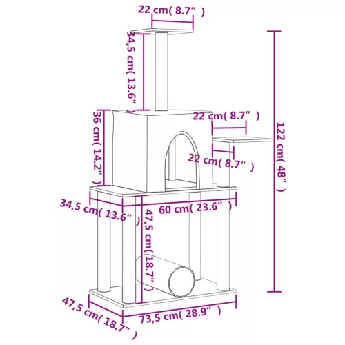 Krémszínű macskakaparófa szizál kaparófákkal 122 cm