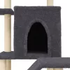 Sötétszürke macskabútor szizál kaparófákkal 97 cm
