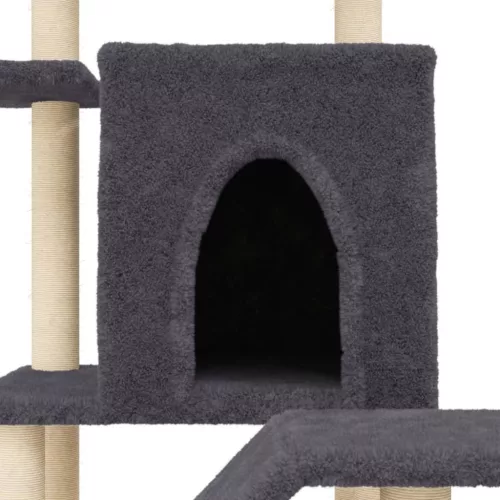 Sötétszürke macskabútor szizál kaparófákkal 97 cm