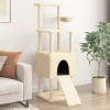 Krémszínű macskabútor szizál kaparófákkal 153 cm
