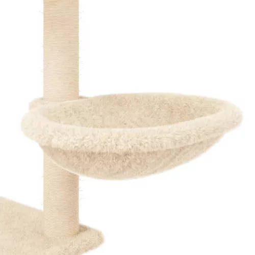 Krémszínű macskabútor szizál kaparófákkal 153 cm