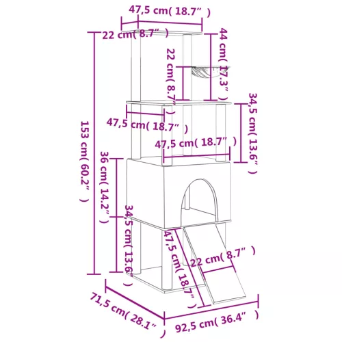 Krémszínű macskabútor szizál kaparófákkal 153 cm