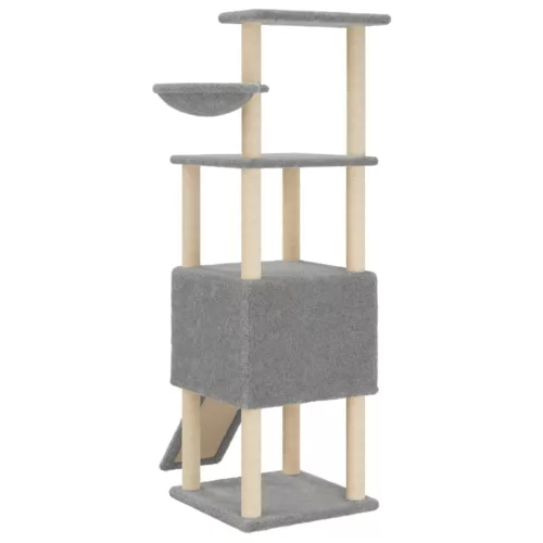 Világosszürke macskabútor szizál kaparófákkal 153 cm