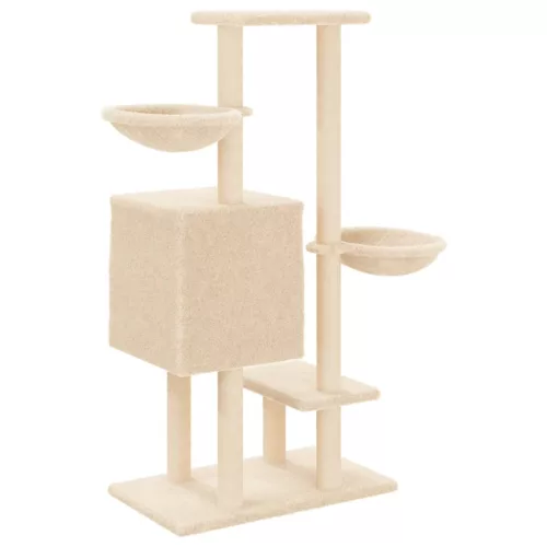 Krémszínű macskabútor szizál kaparófákkal 117 cm
