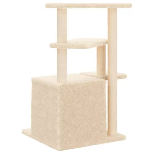 Krémszínű macskabútor szizál kaparófákkal 83,5 cm
