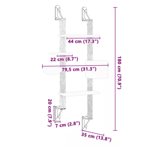 Világosszürke falra szerelhető kaparófa 180 cm