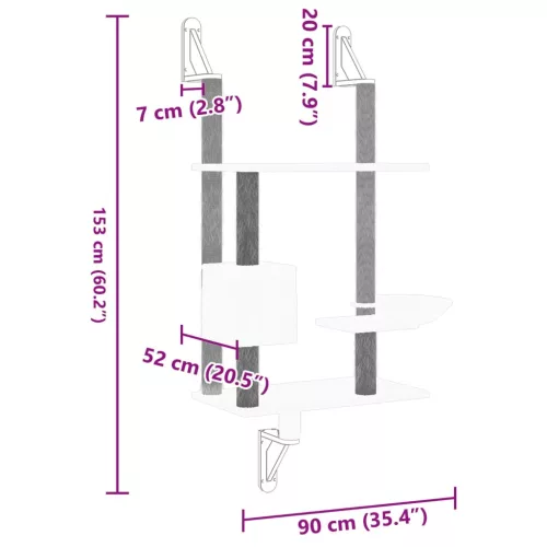 Világosszürke falra szerelhető kaparófa 153 cm