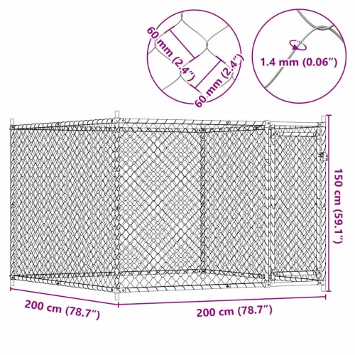 Szürke horganyzott acél kutyaláda ajtóval 2x2x1,5 m