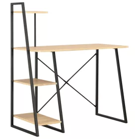   Fekete és tölgyszínű íróasztal polcrendszerrel 102x50x117 cm