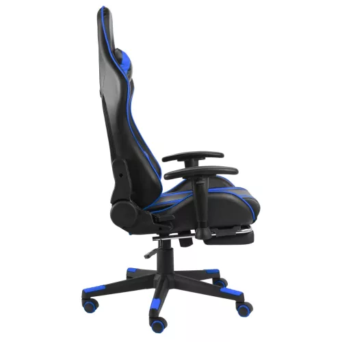 Kék PVC forgó gamer szék lábtartóval