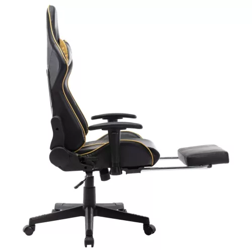 Fekete és aranyszínű műbőr gamer szék lábtámasszal