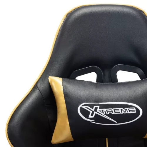 Fekete és aranyszínű műbőr gamer szék lábtámasszal