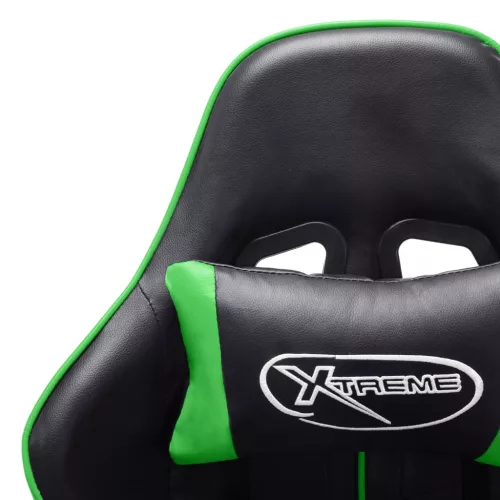 Fekete és zöld műbőr gamer szék lábtámasszal