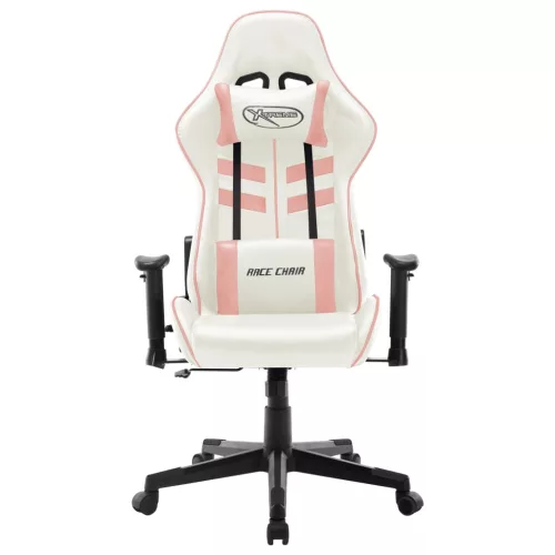 Fehér és rózsaszín műbőr gamer szék