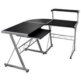   Fekete szerelt fa sarok számítógépasztal 132 x 112 x 99 cm