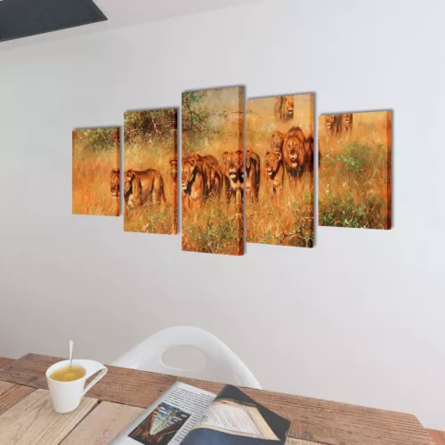 Nyomtatott vászon falikép szett oroszlánok 100 x 50 cm