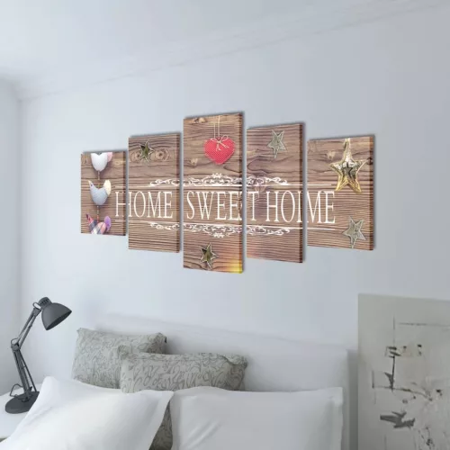 Nyomtatott vászon falikép szett "Home Sweet Home" dizájn 200 x 100 cm