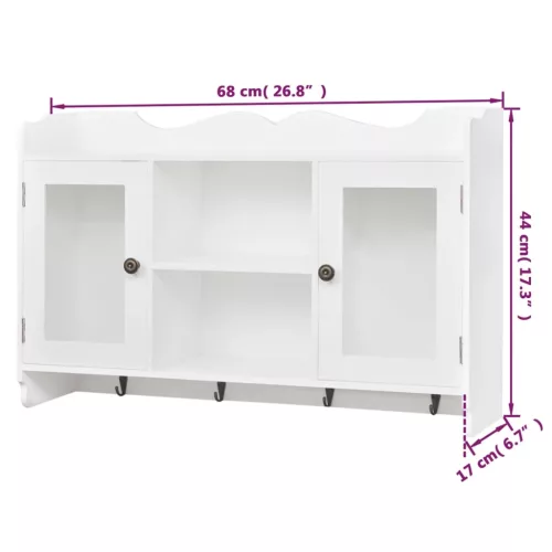 Fehér MDF fali könyvpolc/DVD/pohár tároló