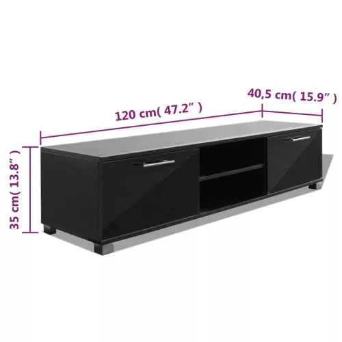 Magasfényű fekete TV-szekrény 120 x 40,5 x 35 cm