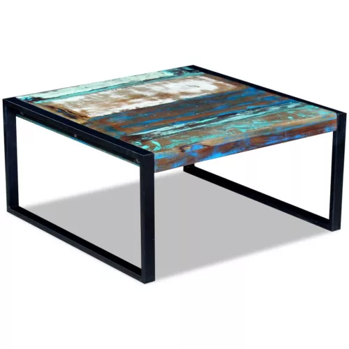 Tömör újrahasznosított fa dohányzóasztal 80 x 80 x 40 cm