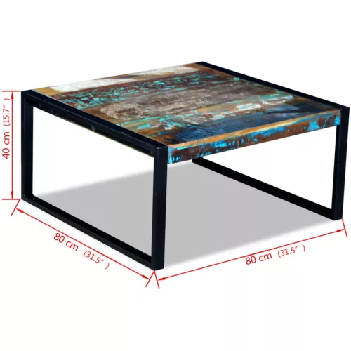 Tömör újrahasznosított fa dohányzóasztal 80 x 80 x 40 cm