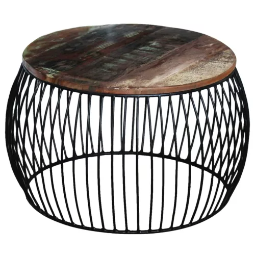 Kerek tömör újrahasznosított fa dohányzóasztal 68 x 37 cm