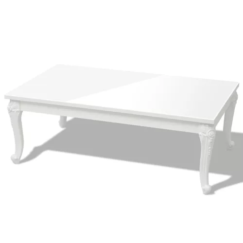 Magasfényű fehér dohányzóasztal 115 x 65 x 42 cm