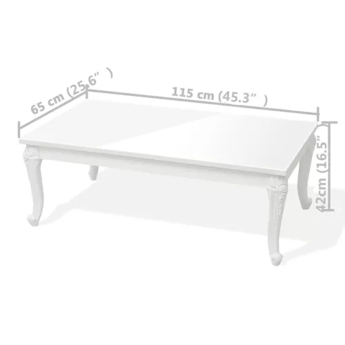 Magasfényű fehér dohányzóasztal 115 x 65 x 42 cm