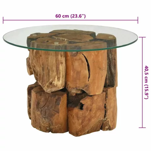 Tömör tíkfa uszadék dohányzóasztal 60 cm