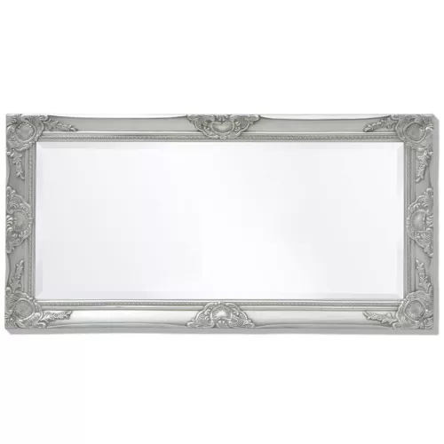 Ezüstszínű barokk stílusú fali tükör 100 x 50 cm